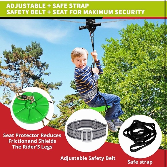 76FT Zipline for Backyard Kids and Adults Up to 350 lbs Zip Line Trolley Kit - Picture 4 of 9